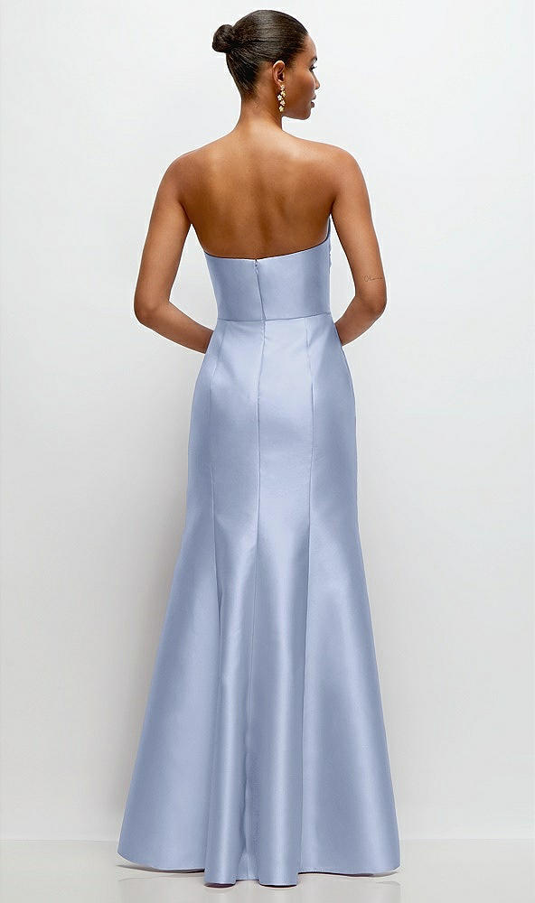 Back View - Sky Blue Strapless Cat-Eye Draped Bodice Satin Tumpet Dress