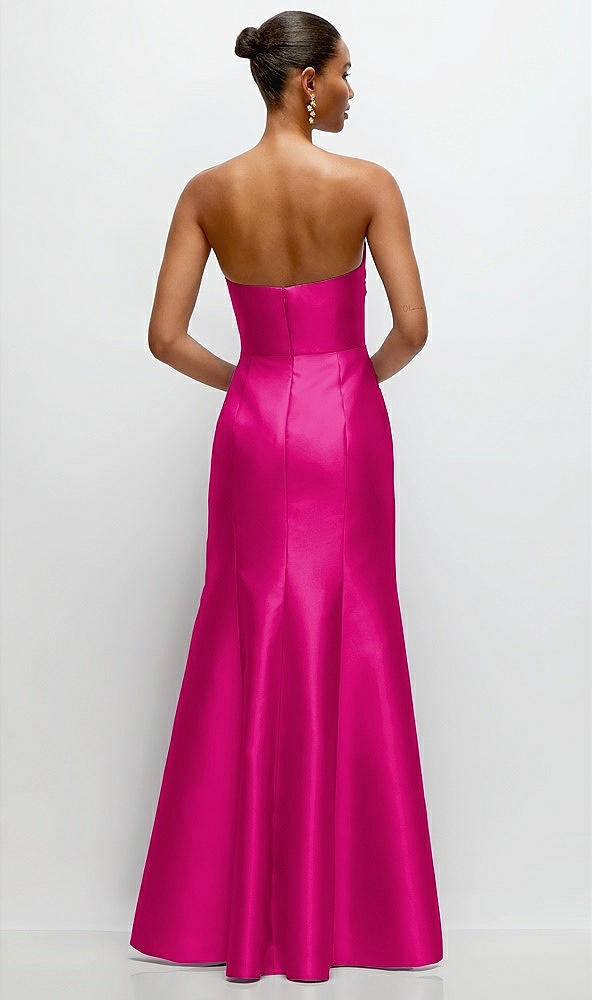 Back View - Think Pink Strapless Cat-Eye Draped Bodice Satin Tumpet Dress