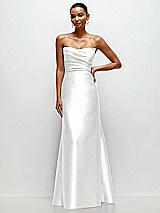 Front View Thumbnail - White Strapless Cat-Eye Draped Bodice Satin Tumpet Dress