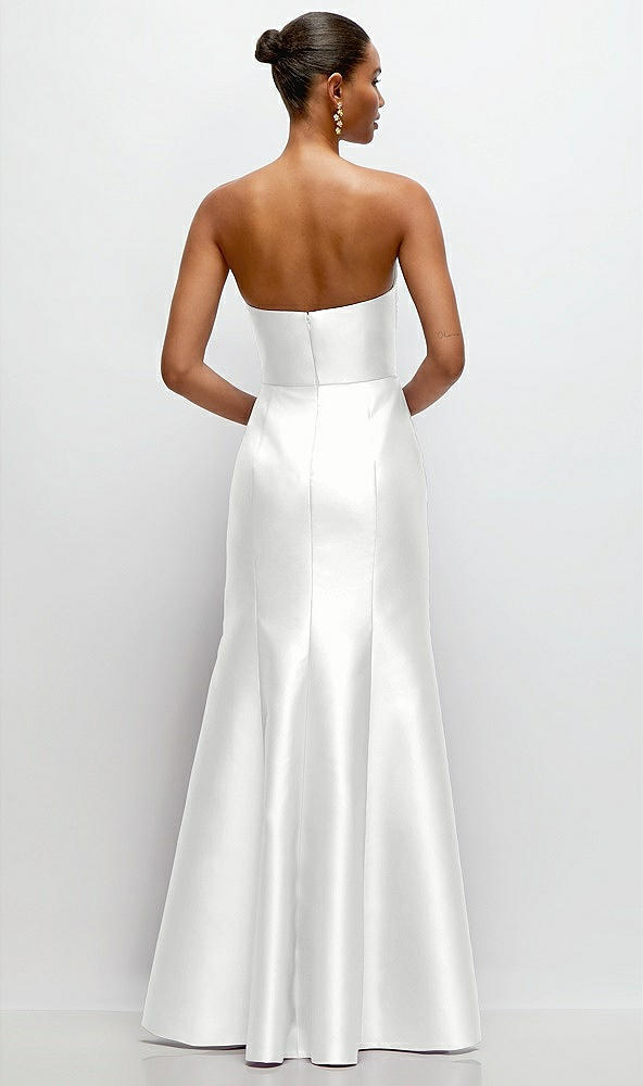 Back View - White Strapless Cat-Eye Draped Bodice Satin Tumpet Dress