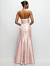 Rear View Thumbnail - Bow And Blossom Print Strapless Cat-Eye Draped Bodice Floral Satin Tumpet Dress