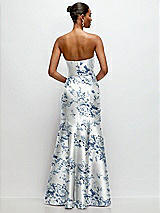 Rear View Thumbnail - Cottage Rose Larkspur Strapless Cat-Eye Draped Bodice Floral Satin Tumpet Dress