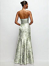 Rear View Thumbnail - Sage Cottage Rose Strapless Cat-Eye Draped Bodice Floral Satin Tumpet Dress