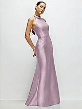 Side View Thumbnail - Suede Rose High-Neck Halter Open-Back Satin Trumpet Dress 