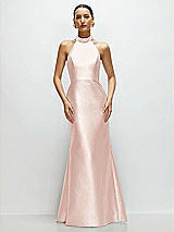 Front View Thumbnail - Blush High-Neck Halter Open-Back Satin Trumpet Dress 