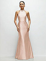 Front View Thumbnail - Cameo High-Neck Halter Open-Back Satin Trumpet Dress 