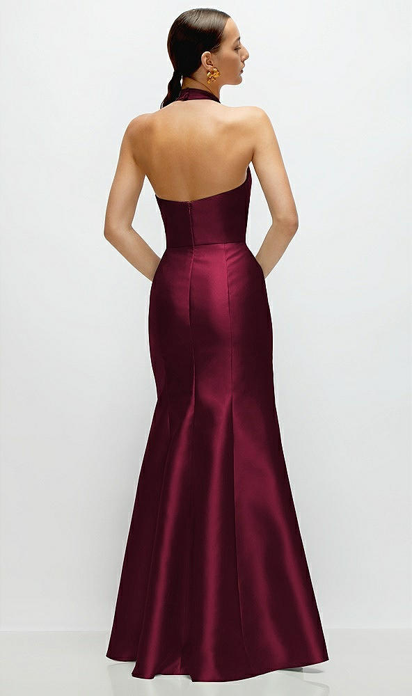 Back View - Cabernet High-Neck Halter Open-Back Satin Trumpet Dress 