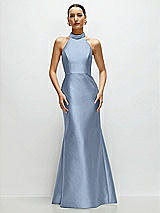 Front View Thumbnail - Cloudy High-Neck Halter Open-Back Satin Trumpet Dress 