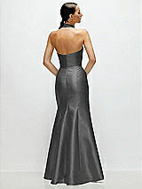 Rear View Thumbnail - Gunmetal High-Neck Halter Open-Back Satin Trumpet Dress 