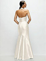 Rear View Thumbnail - Ivory High-Neck Halter Open-Back Satin Trumpet Dress 