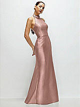 Side View Thumbnail - Neu Nude High-Neck Halter Open-Back Satin Trumpet Dress 