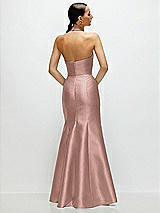 Rear View Thumbnail - Neu Nude High-Neck Halter Open-Back Satin Trumpet Dress 