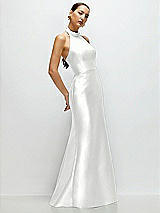 Side View Thumbnail - White High-Neck Halter Open-Back Satin Trumpet Dress 