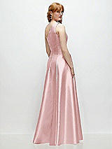 Rear View Thumbnail - Ballet Pink One-Shoulder Full A-Line Satin Gown with Handworked Floral Appliqué