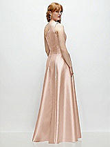 Rear View Thumbnail - Cameo One-Shoulder Full A-Line Satin Gown with Handworked Floral Appliqué