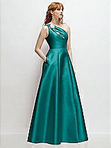 Side View Thumbnail - Jade One-Shoulder Full A-Line Satin Gown with Handworked Floral Appliqué