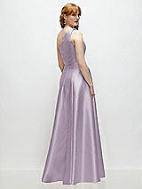 Rear View Thumbnail - Lilac Haze One-Shoulder Full A-Line Satin Gown with Handworked Floral Appliqué