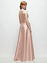 Rear View Thumbnail - Toasted Sugar One-Shoulder Full A-Line Satin Gown with Handworked Floral Appliqué