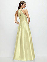 Rear View Thumbnail - Butter Yellow Jewel Neck Halter Full A-Line Satin Maxi Dress