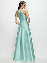 Rear View Thumbnail - Coastal Jewel Neck Halter Full A-Line Satin Maxi Dress