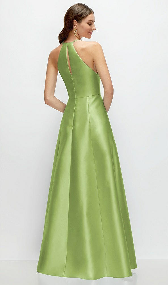 Back View - Mojito Jewel Neck Halter Full A-Line Satin Maxi Dress