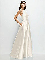 Side View Thumbnail - Ivory Jewel Neck Halter Full A-Line Satin Maxi Dress