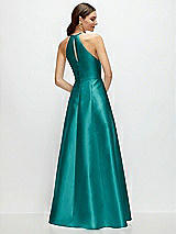 Rear View Thumbnail - Jade Jewel Neck Halter Full A-Line Satin Maxi Dress