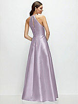 Rear View Thumbnail - Lilac Haze Jewel Neck Halter Full A-Line Satin Maxi Dress