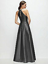 Rear View Thumbnail - Pewter Jewel Neck Halter Full A-Line Satin Maxi Dress