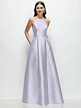 Front View Thumbnail - Silver Dove Jewel Neck Halter Full A-Line Satin Maxi Dress