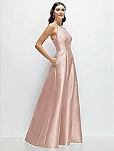 Side View Thumbnail - Toasted Sugar Jewel Neck Halter Full A-Line Satin Maxi Dress