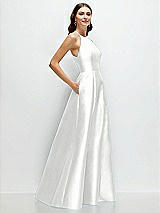 Side View Thumbnail - White Jewel Neck Halter Full A-Line Satin Maxi Dress