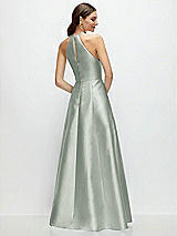 Rear View Thumbnail - Willow Green Jewel Neck Halter Full A-Line Satin Maxi Dress