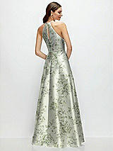 Rear View Thumbnail - Sage Cottage Rose Jewel Neck Halter Full A-Line Satin Floral Maxi Dress