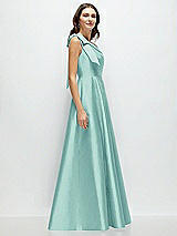 Side View Thumbnail - Coastal Bow One-Shoulder Full A-Line Satin Maxi Dress