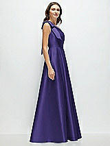 Side View Thumbnail - Grape Bow One-Shoulder Full A-Line Satin Maxi Dress