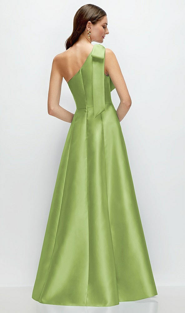 Back View - Mojito Bow One-Shoulder Full A-Line Satin Maxi Dress