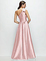 Rear View Thumbnail - Ballet Pink Bow One-Shoulder Full A-Line Satin Maxi Dress