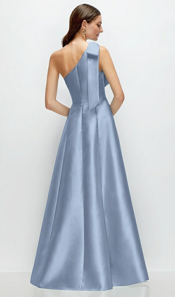 Back View - Cloudy Bow One-Shoulder Full A-Line Satin Maxi Dress