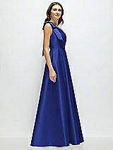 Side View Thumbnail - Cobalt Blue Bow One-Shoulder Full A-Line Satin Maxi Dress