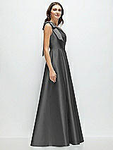 Side View Thumbnail - Gunmetal Bow One-Shoulder Full A-Line Satin Maxi Dress