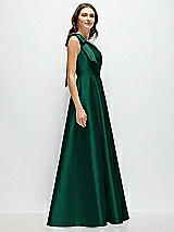 Side View Thumbnail - Hunter Green Bow One-Shoulder Full A-Line Satin Maxi Dress