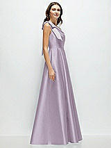 Side View Thumbnail - Lilac Haze Bow One-Shoulder Full A-Line Satin Maxi Dress