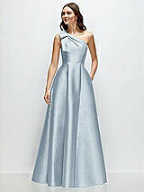 Front View Thumbnail - Mist Bow One-Shoulder Full A-Line Satin Maxi Dress