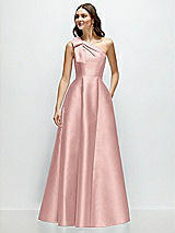 Front View Thumbnail - Rose - PANTONE Rose Quartz Bow One-Shoulder Full A-Line Satin Maxi Dress