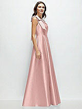 Side View Thumbnail - Rose - PANTONE Rose Quartz Bow One-Shoulder Full A-Line Satin Maxi Dress