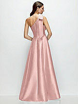 Rear View Thumbnail - Rose - PANTONE Rose Quartz Bow One-Shoulder Full A-Line Satin Maxi Dress