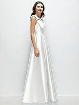 Side View Thumbnail - White Bow One-Shoulder Full A-Line Satin Maxi Dress