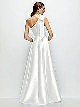 Rear View Thumbnail - White Bow One-Shoulder Full A-Line Satin Maxi Dress