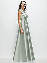 Side View Thumbnail - Willow Green Bow One-Shoulder Full A-Line Satin Maxi Dress